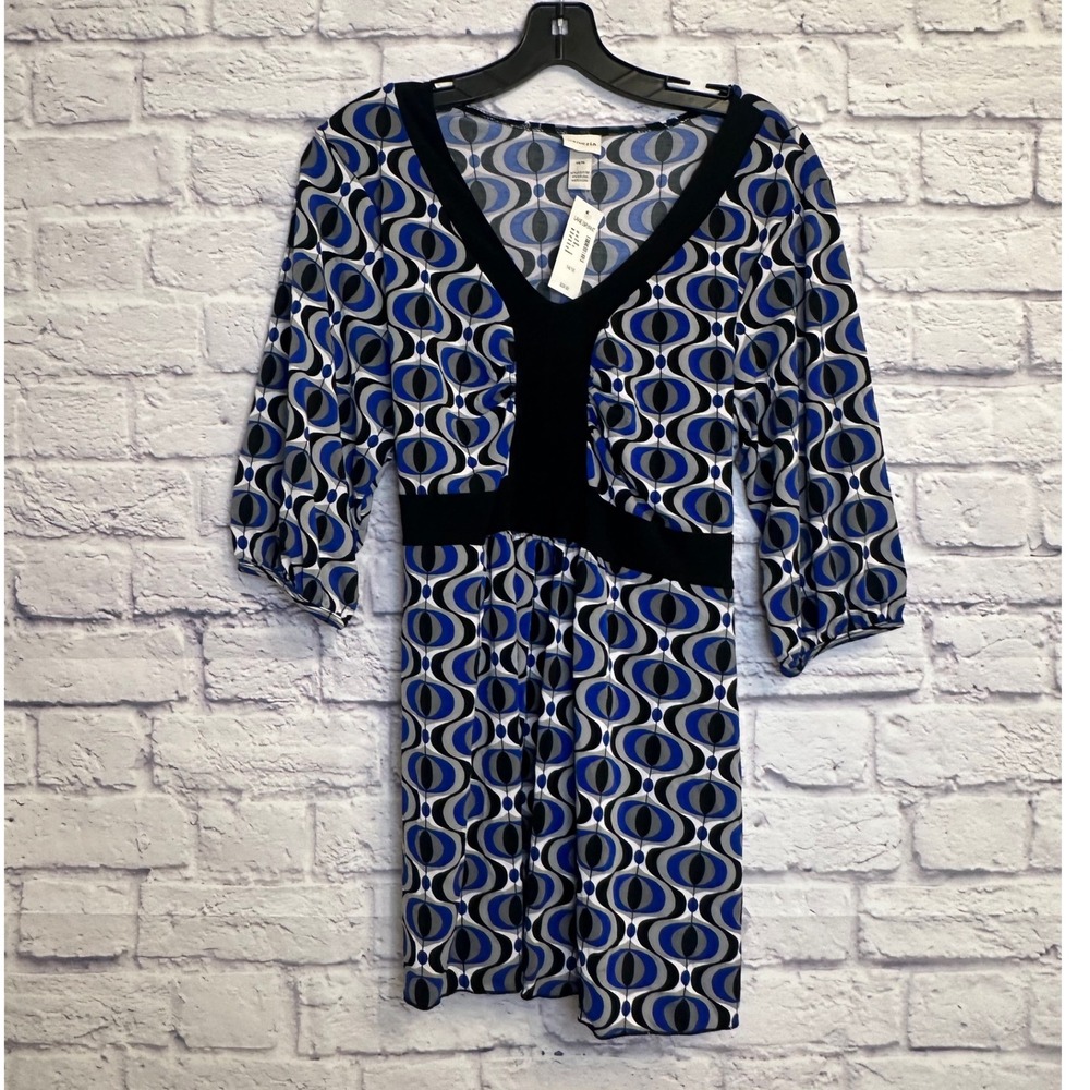 Lane Bryant Blue and Black Patterned Long Sleeve Top